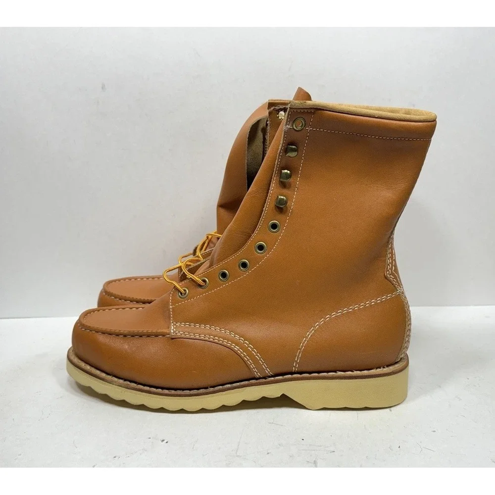 Vintage Sears Roebuck Moc Toe Work Boots Brown Leather Wedge 86259 Men's 10.5 EE